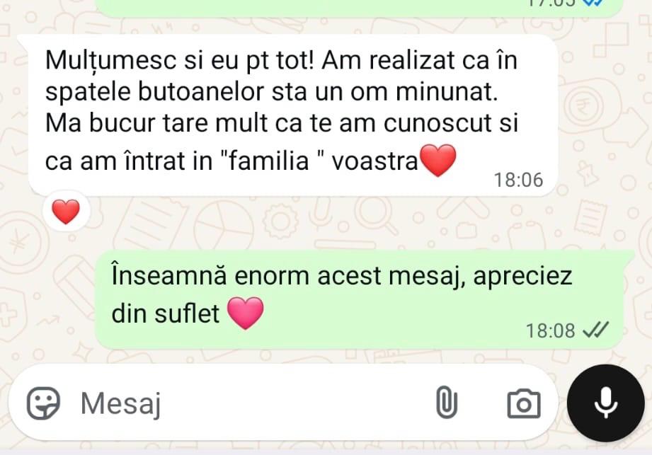 Mesaj WhatsApp primit de la o clientă